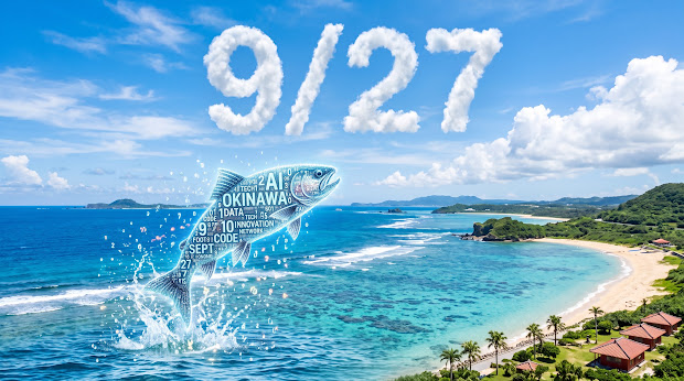 9/27 沖縄の海とAIの文字で描かれた魚